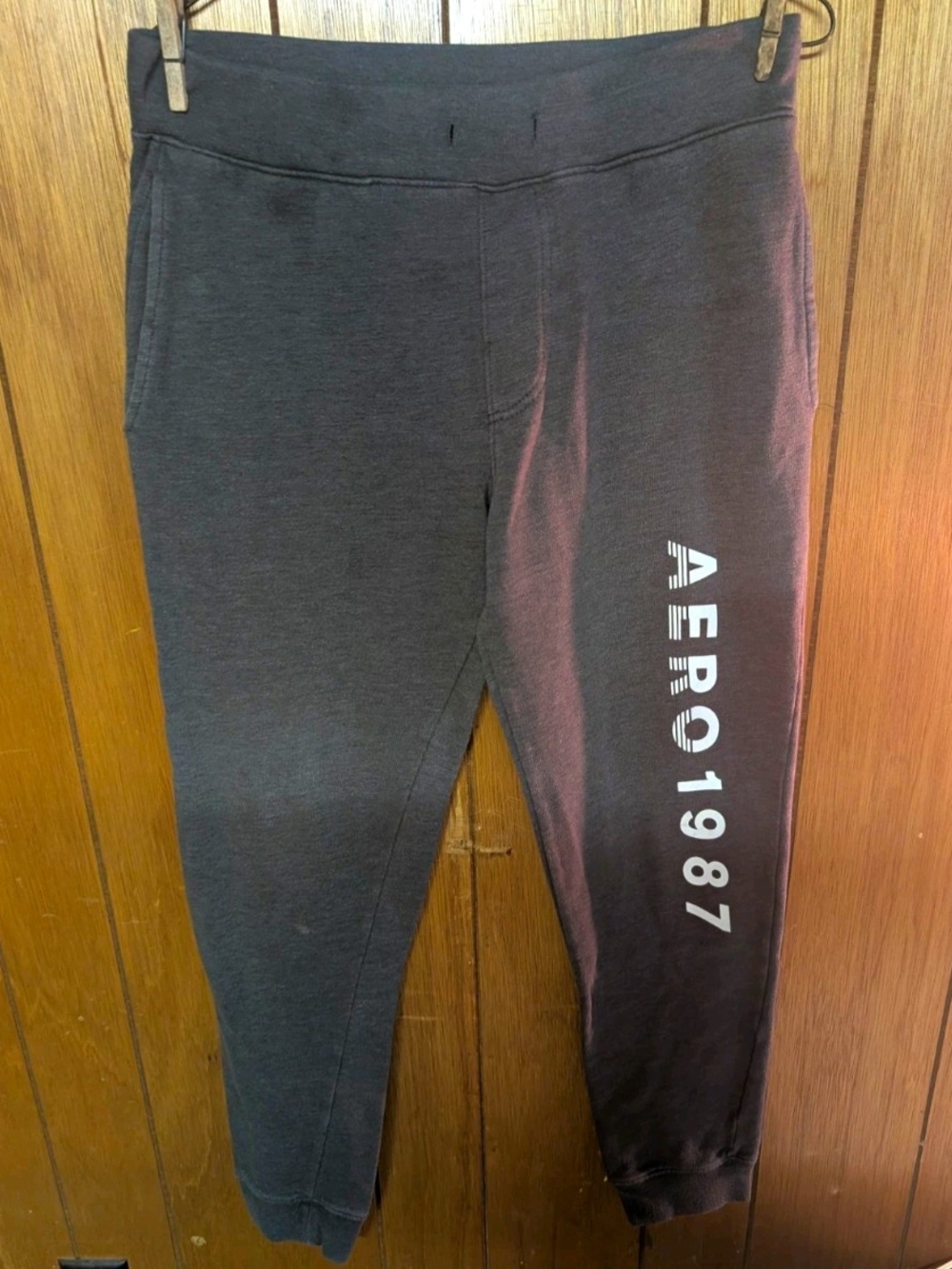 Aeropostale Kids Charcoal Gray Joggers with White AERO 1987 Side Graphic